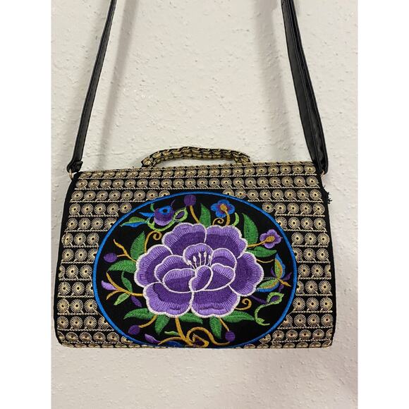 Elegant Black and Purple Floral Shoulder Bag - Picture 7 of 9
